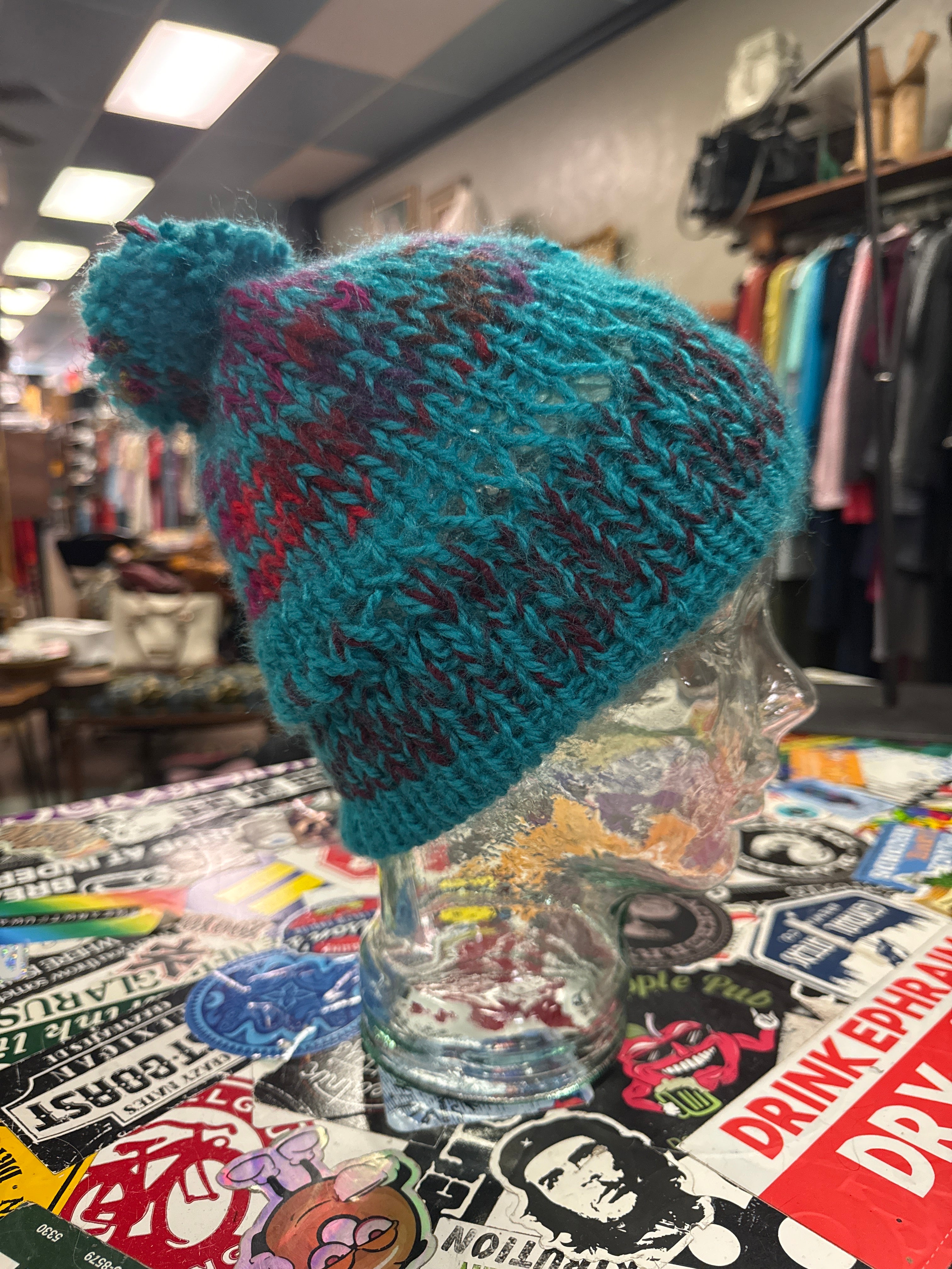 HAND KNIT POMPOM HATS