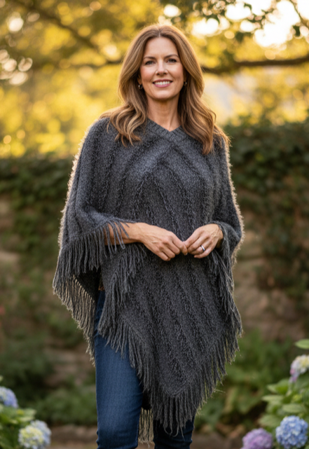 LAPIS FRINGE PONCHO
