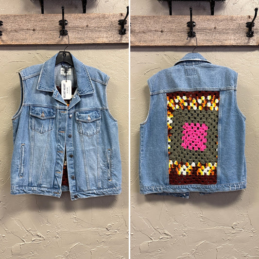 REBETTY CROCHET BACK DENIM VEST