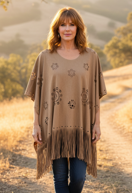 NWOT Indigo Thread Cutout Poncho