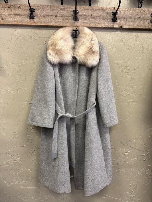 VTG WOOL COAT WITH FUR COLLAR