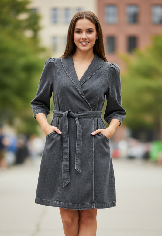 NWOT GRAY DENIM WRAP DRESS