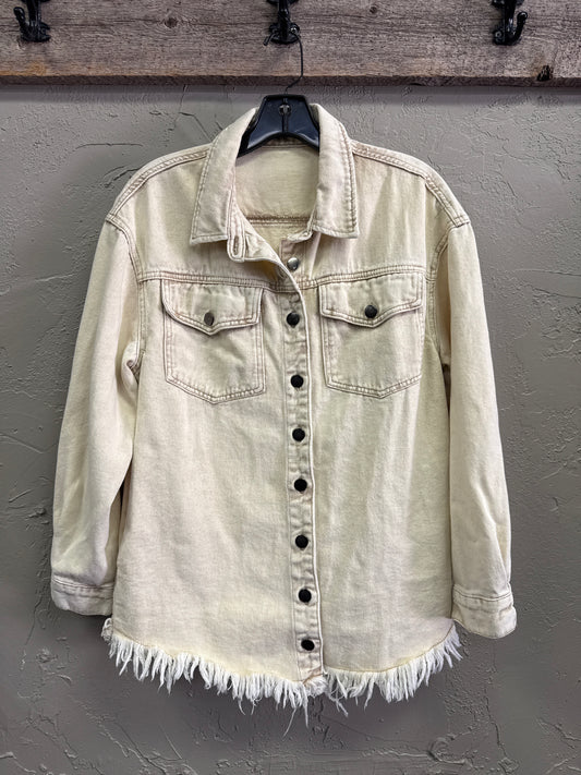 FRAYED HEM DENIM SHACKET
