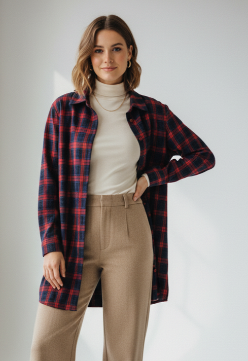 TIE BACK FLANNEL TUNIC