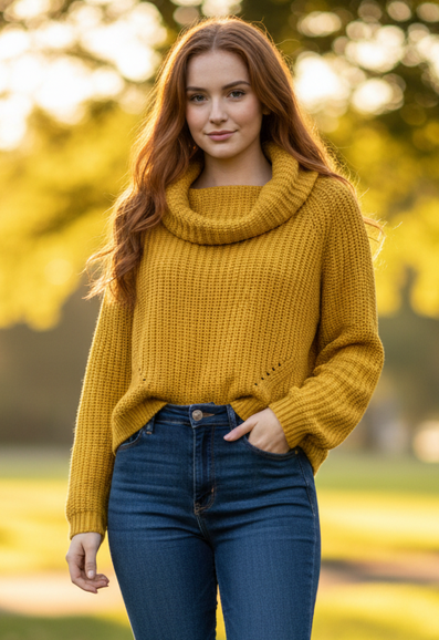 MOON & MADISON COWL NECK CROP SWEATER