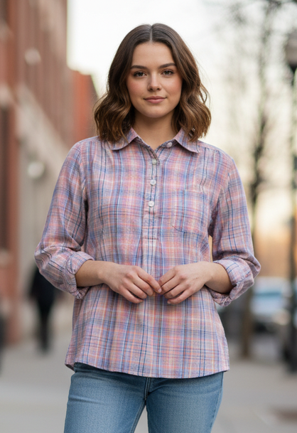 VTG JANE TISE PLAID BLOUSE