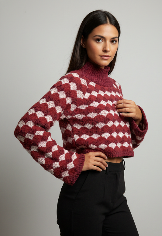 SCALLOP DESIGN CROP SWEATER