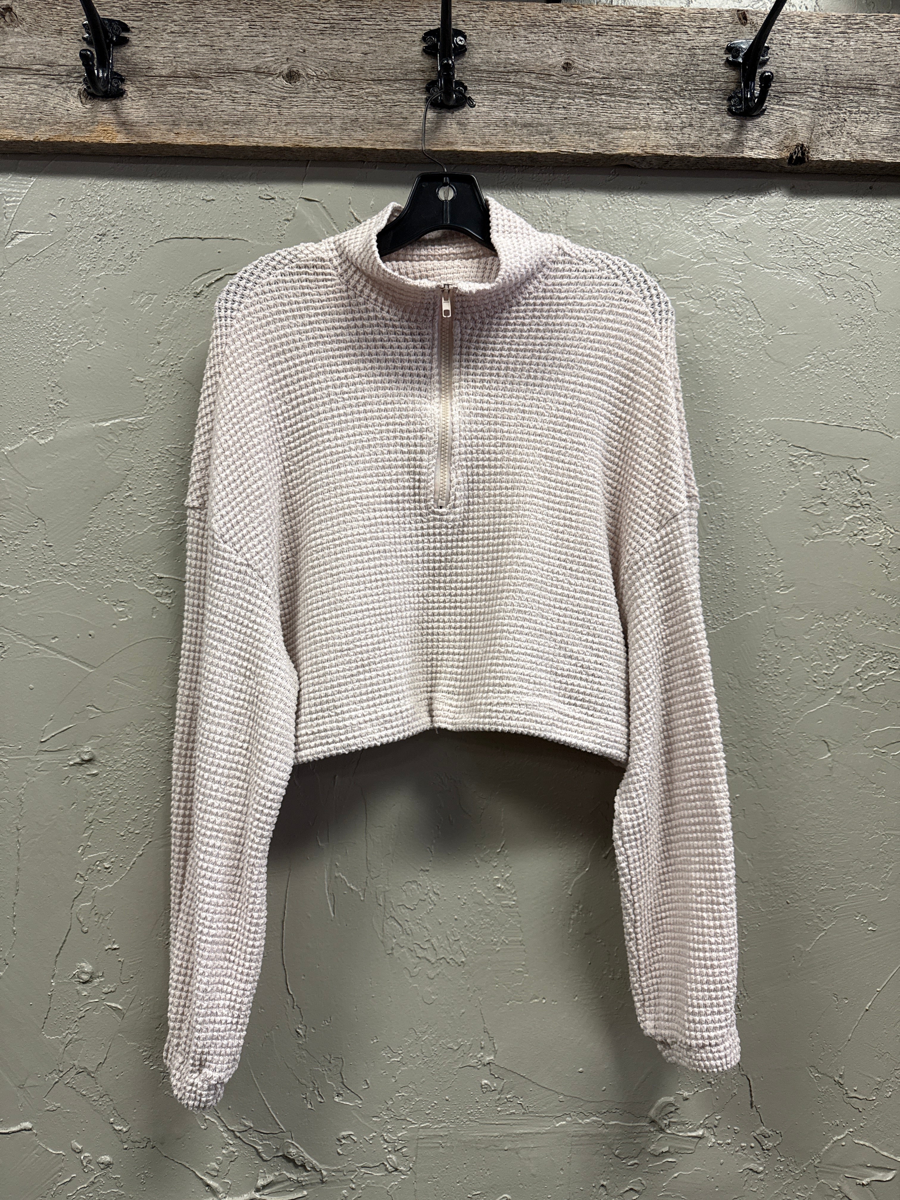 CROPPED WAFFLE-KNIT PULLOVER