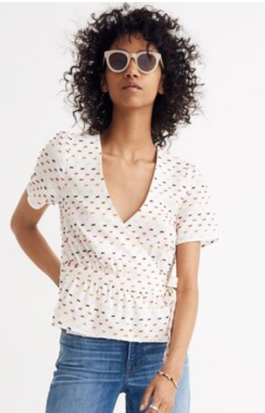 MADEWELL RUFFLE-HEM WRAP TOP