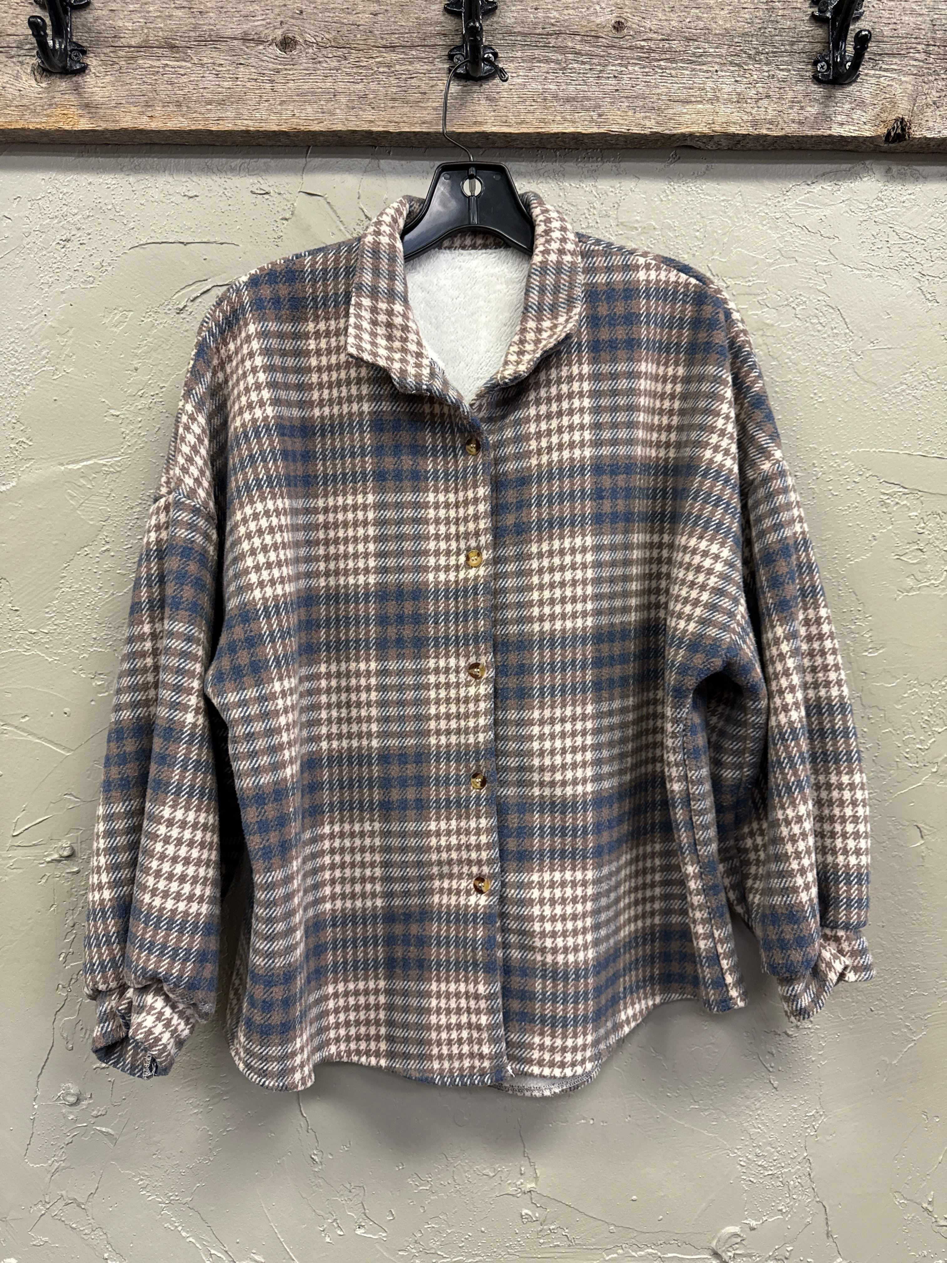 FUZZY LINED PLAID SHACKET