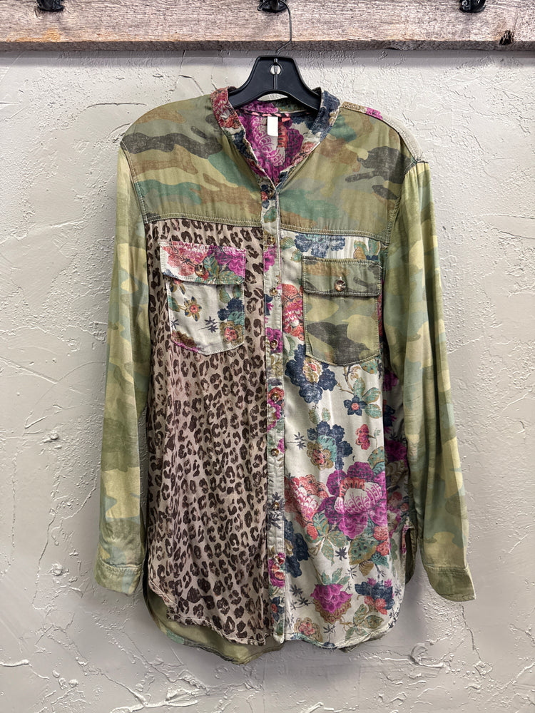 PILCRO MIXED PRINT TOP (org$98)