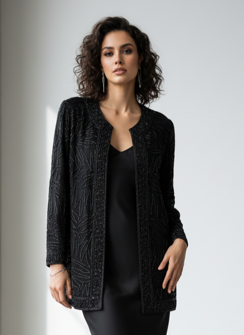 VTG BRILLIANTE BEADED SILK EVENING COAT