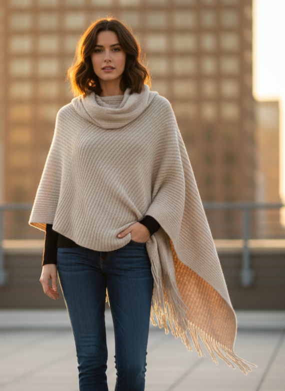 BCBG Ribbed Asym Poncho (org$118)