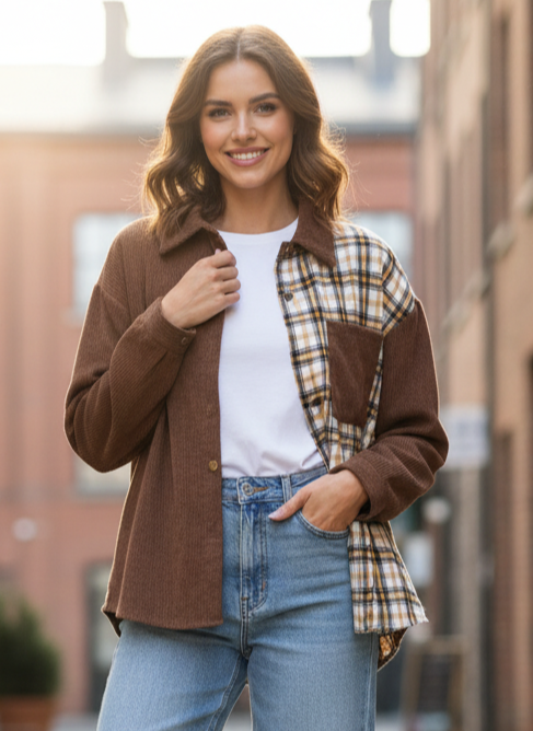 COLOR-BLOCK CORDUROY SHACKET