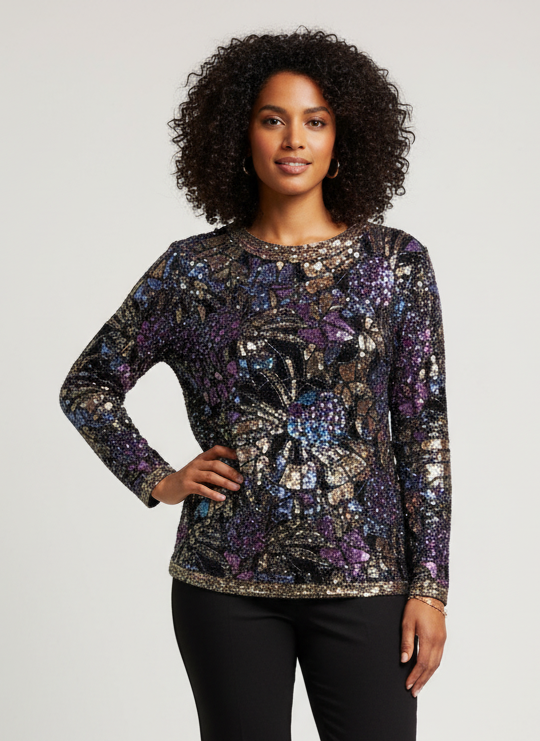 VTG OLEG CASSINI BEADED SILK TOP