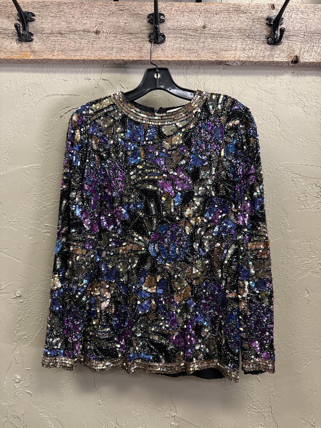 VTG OLEG CASSINI BEADED SILK TOP