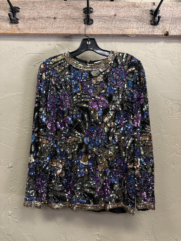 VTG OLEG CASSINI BEADED SILK TOP