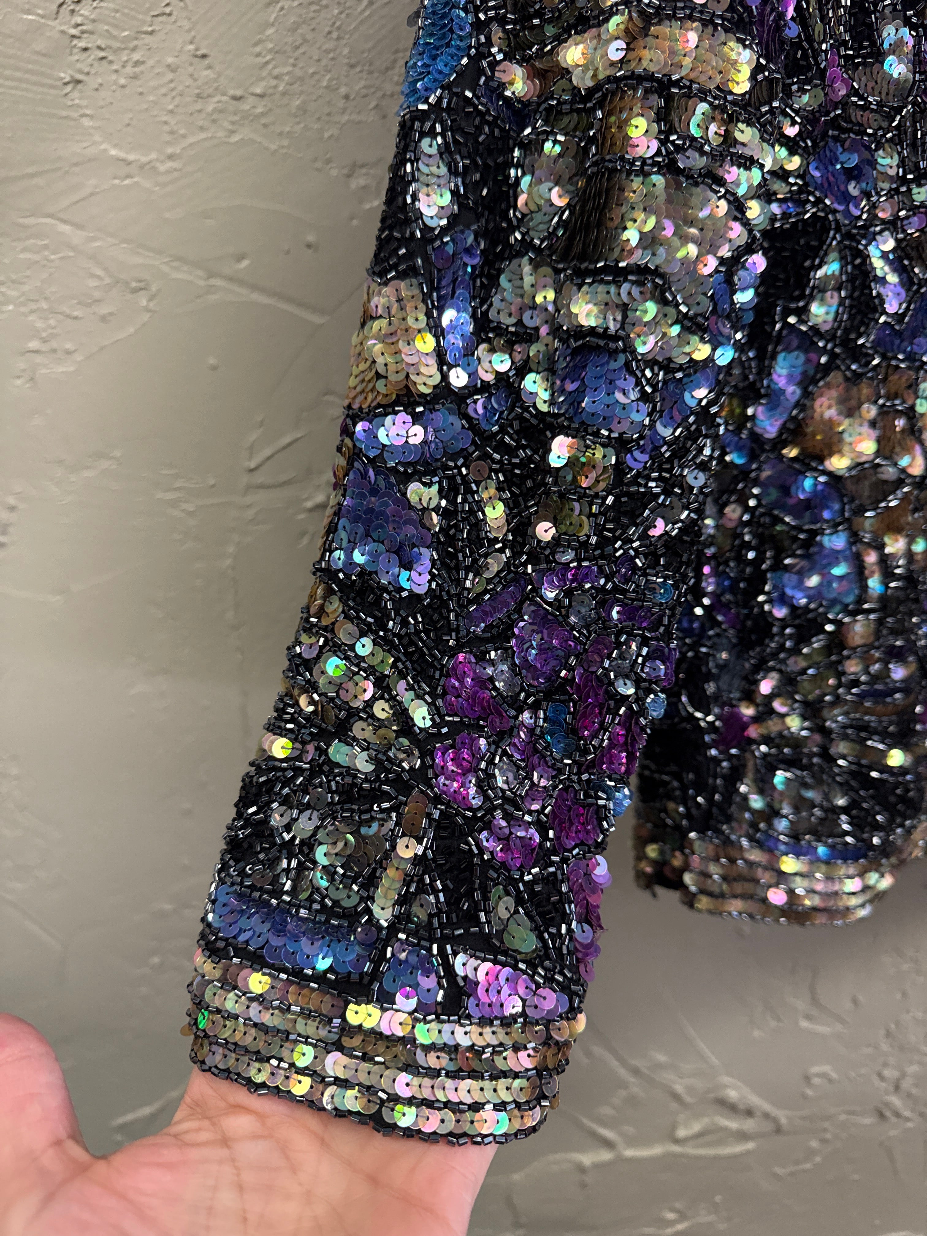 VTG OLEG CASSINI BEADED SILK TOP