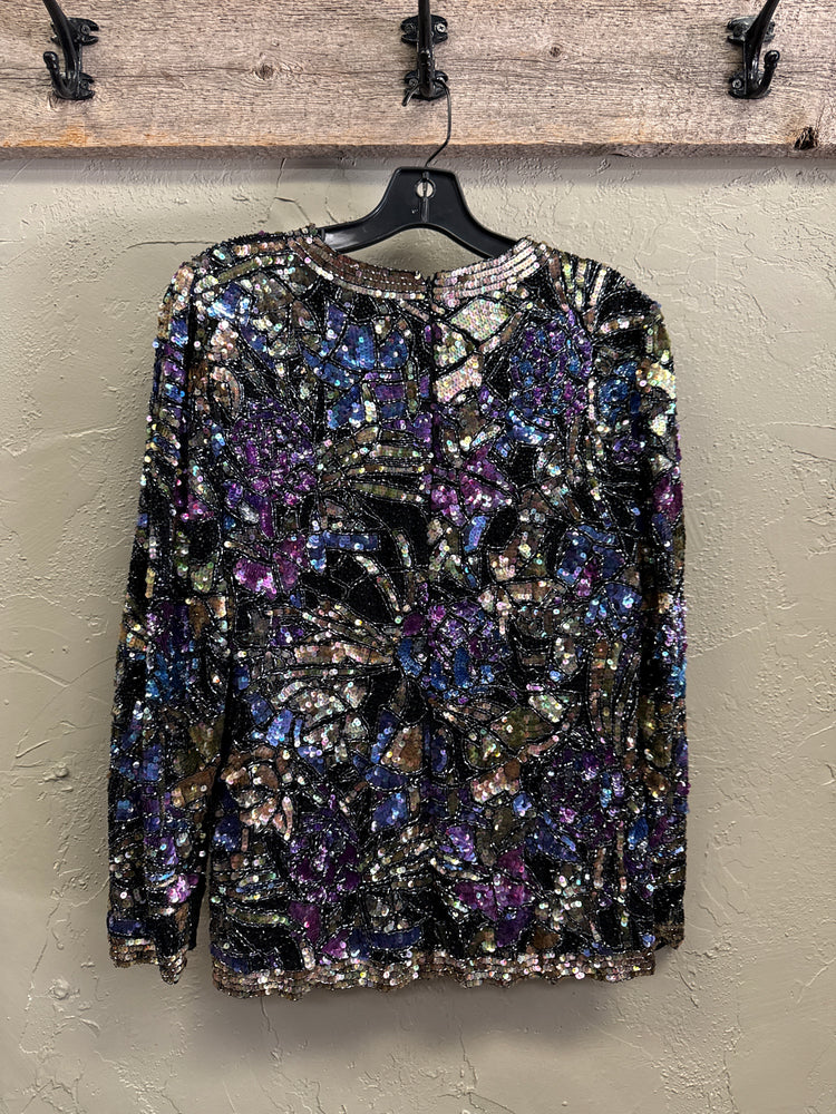 VTG OLEG CASSINI BEADED SILK TOP