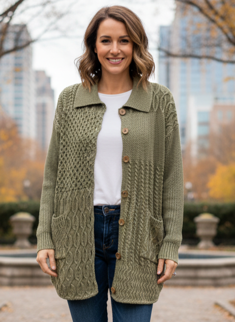 BKE WASHED CABLE KNIT CARDI