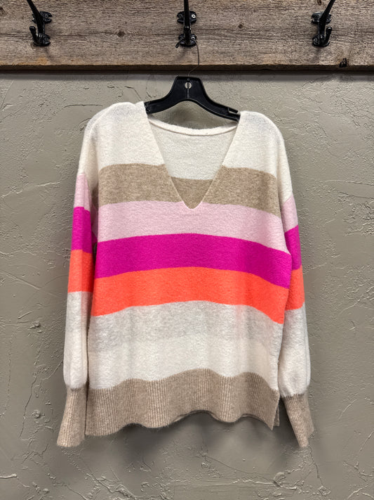 LOFT STRIPED V-NECK SWEATER