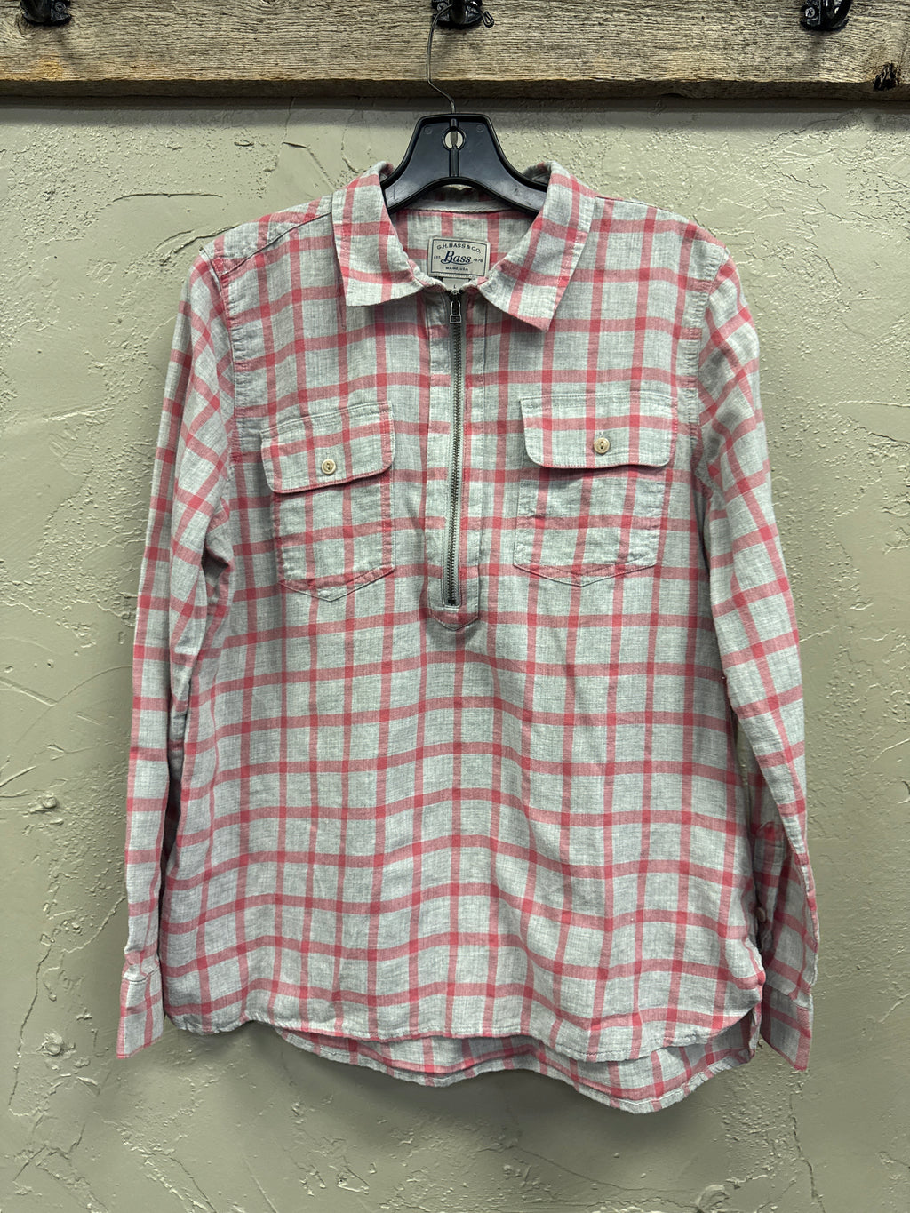 BASS HALF ZIP PLAID SHIRT