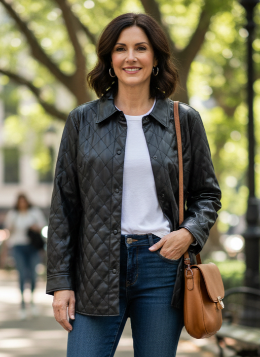 TRIBAL QUILTED VEGAN LEATHER SHACKET (org$150)