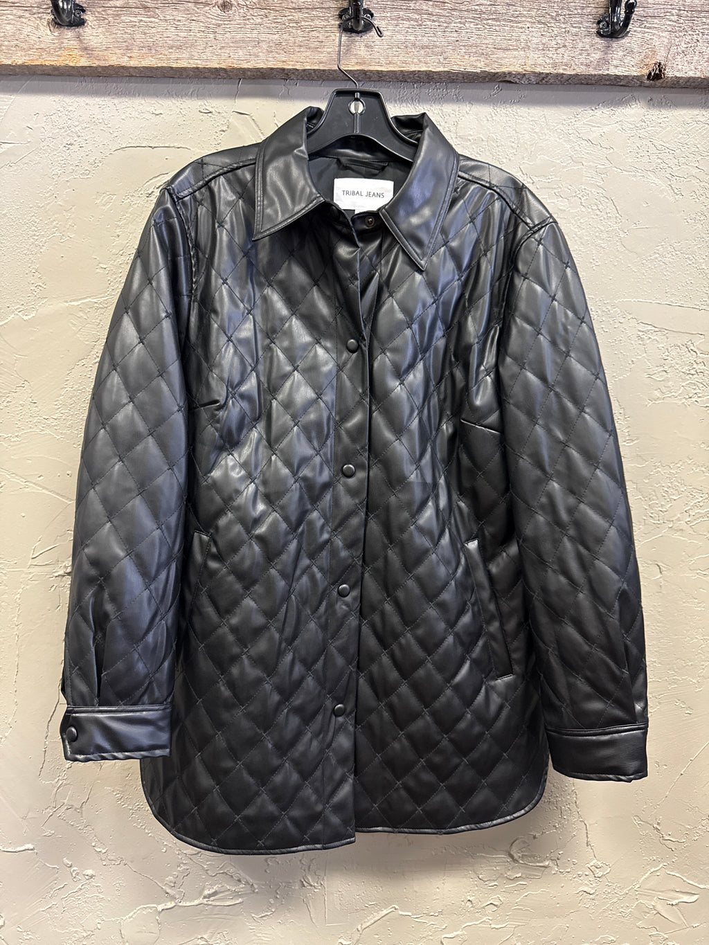 TRIBAL QUILTED VEGAN LEATHER SHACKET (org$150)