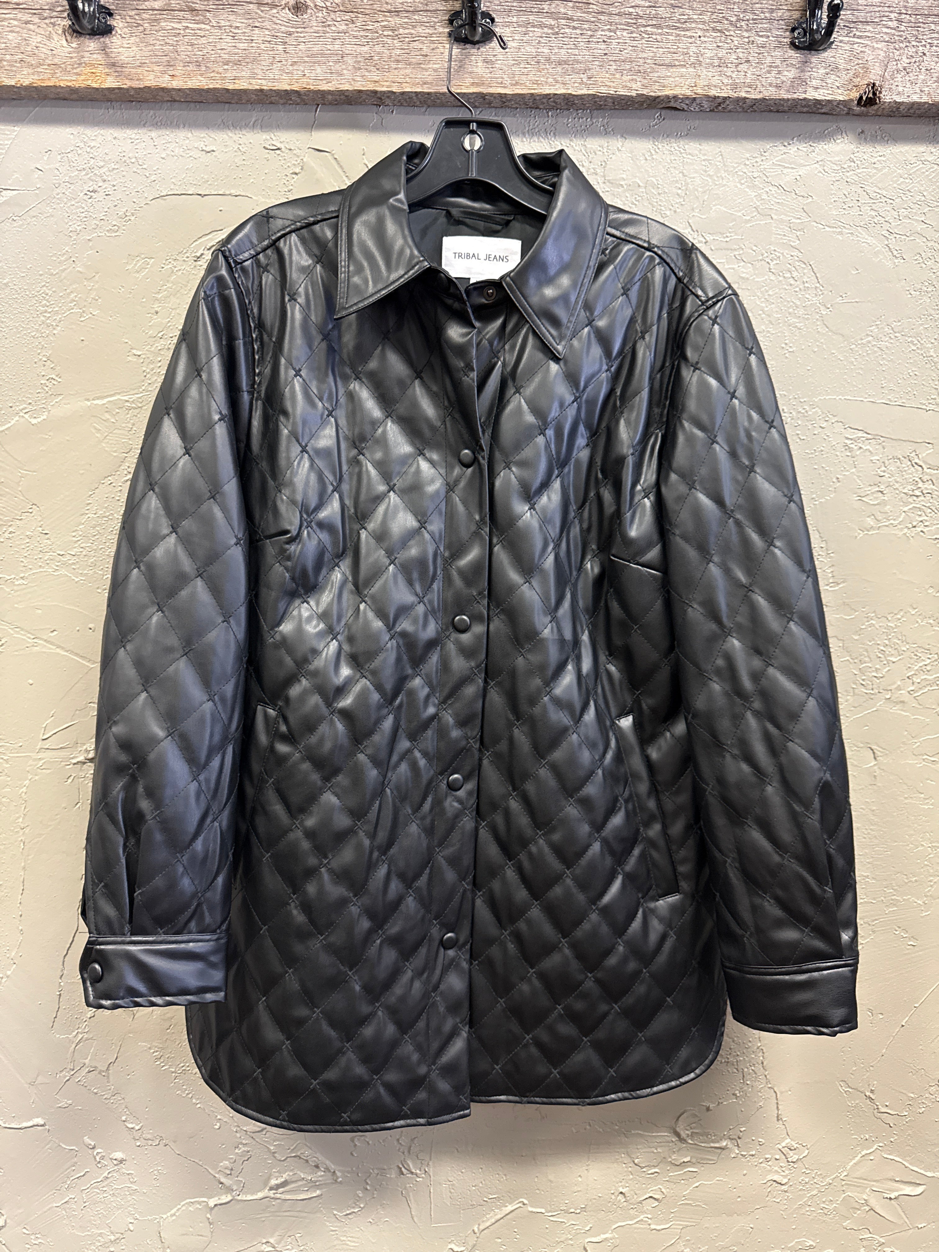 TRIBAL QUILTED VEGAN LEATHER SHACKET (org$150)