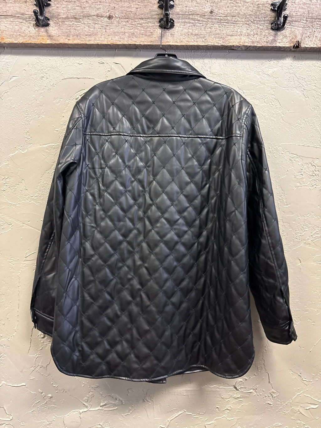 TRIBAL QUILTED VEGAN LEATHER SHACKET (org$150)