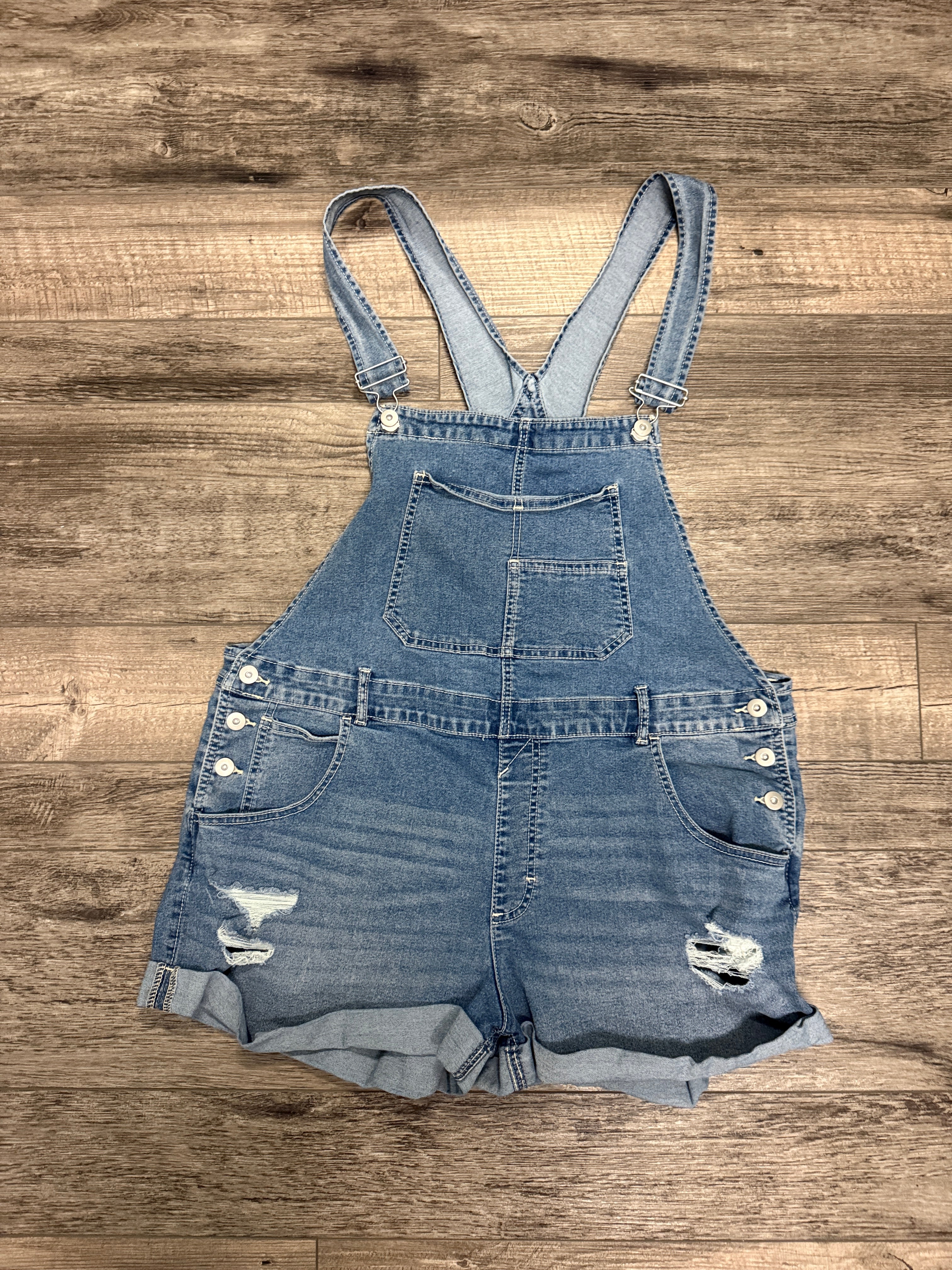 Distressed Denim Bib Shorts