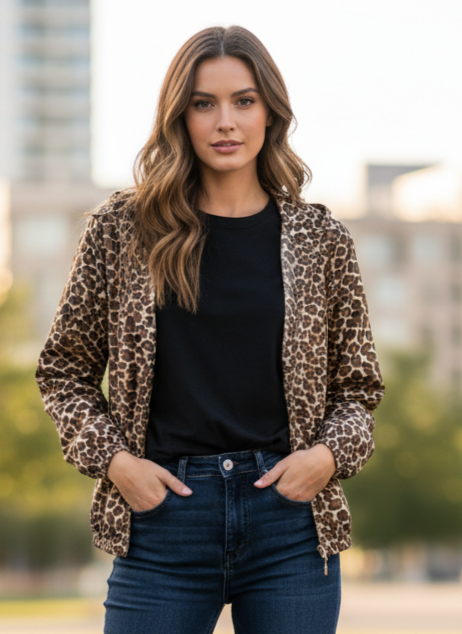 VTG LEOPARD PRINT FULL ZIP JACKET