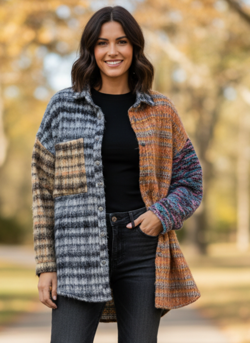 POL Contrast Plaid Shacket