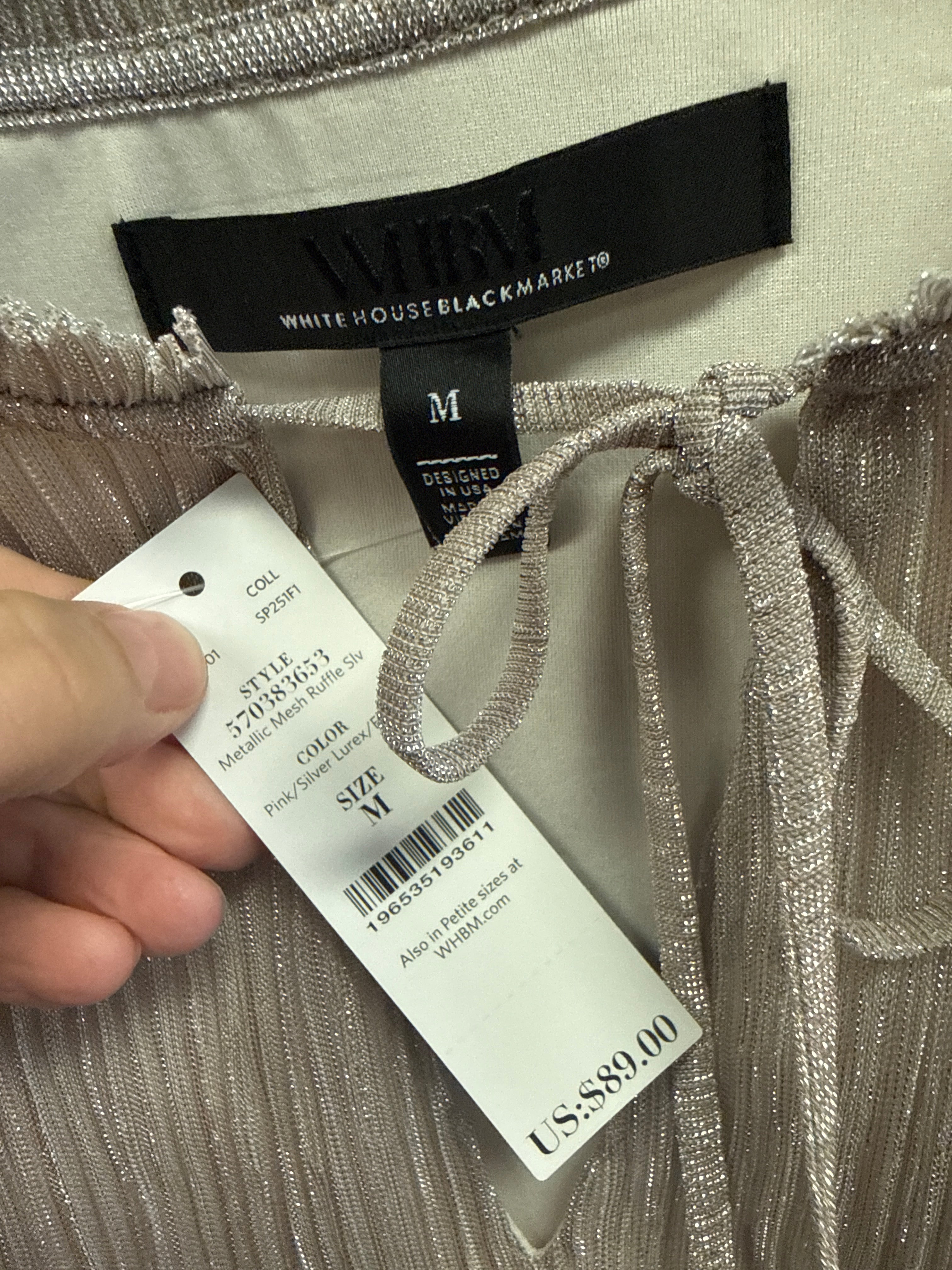 NWT WHBM TIE-NECK SHIMMER TOP (org$89)