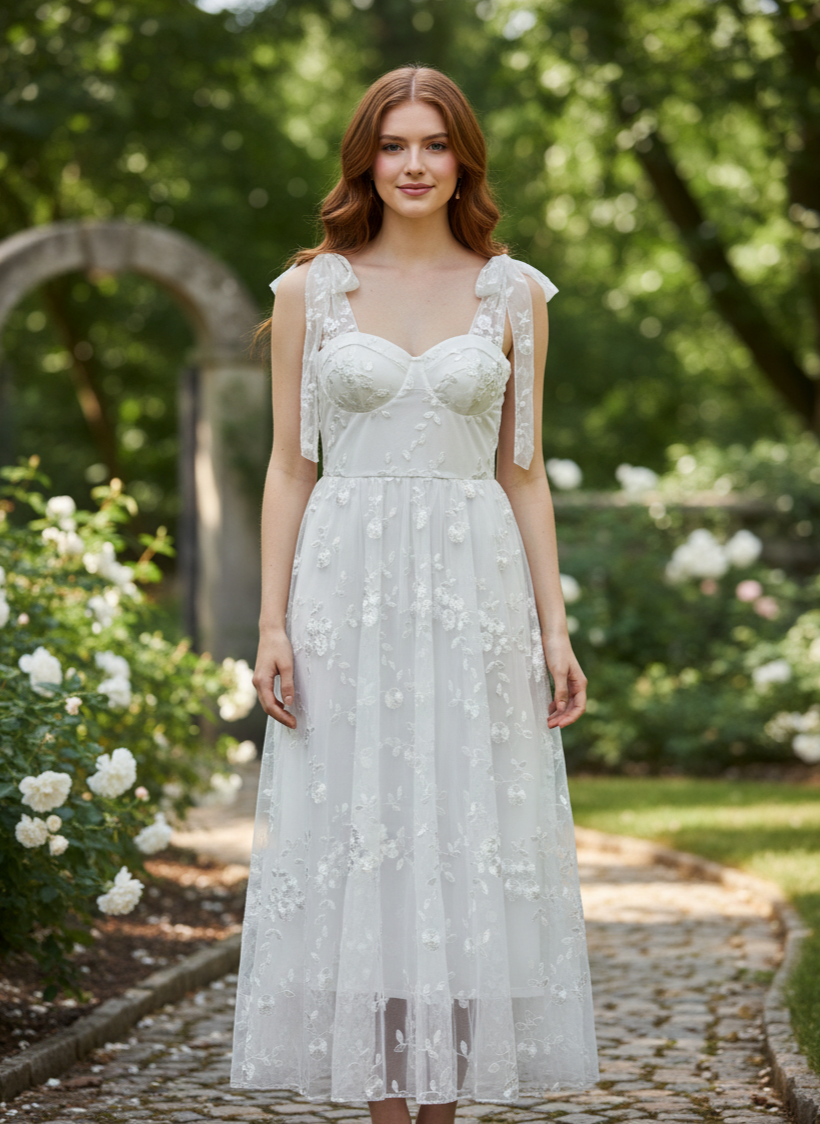 NWT EMBROIDERED TULLE MIDI DRESS (org$189)