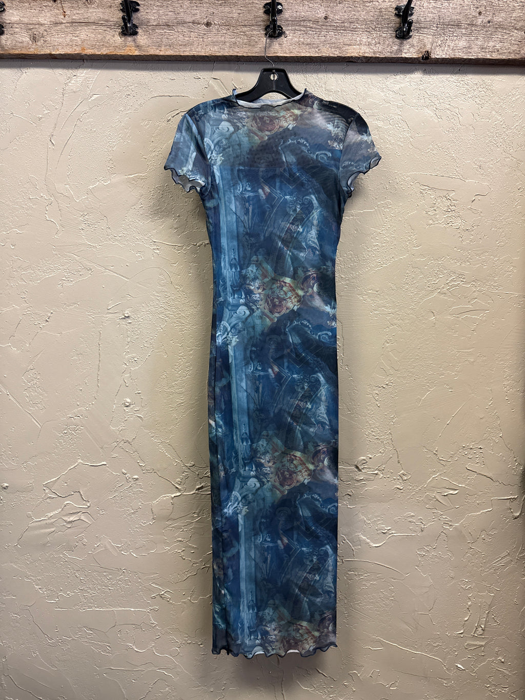 FUNNEL NECK MESH MIDI DRESS