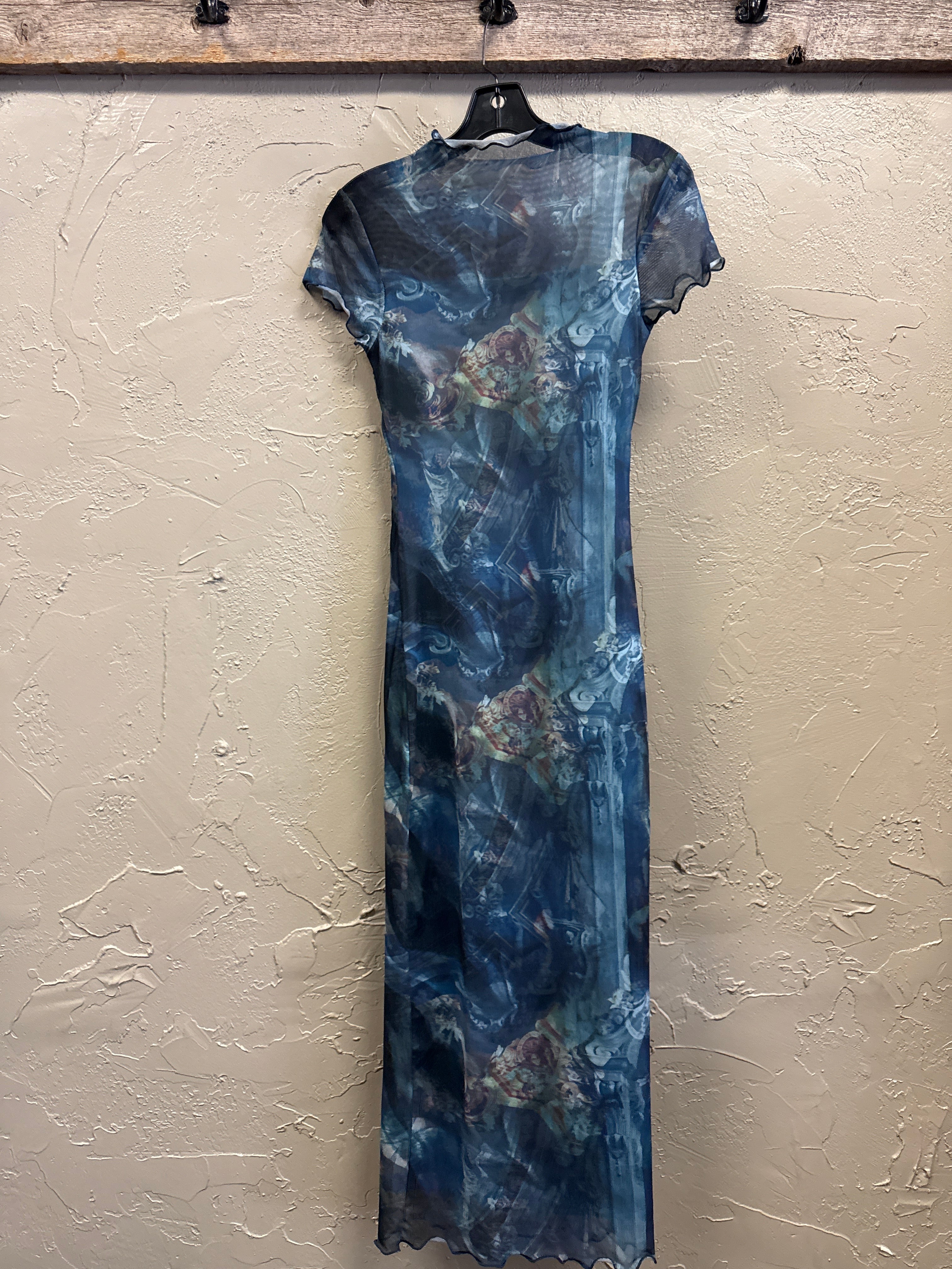 FUNNEL NECK MESH MIDI DRESS