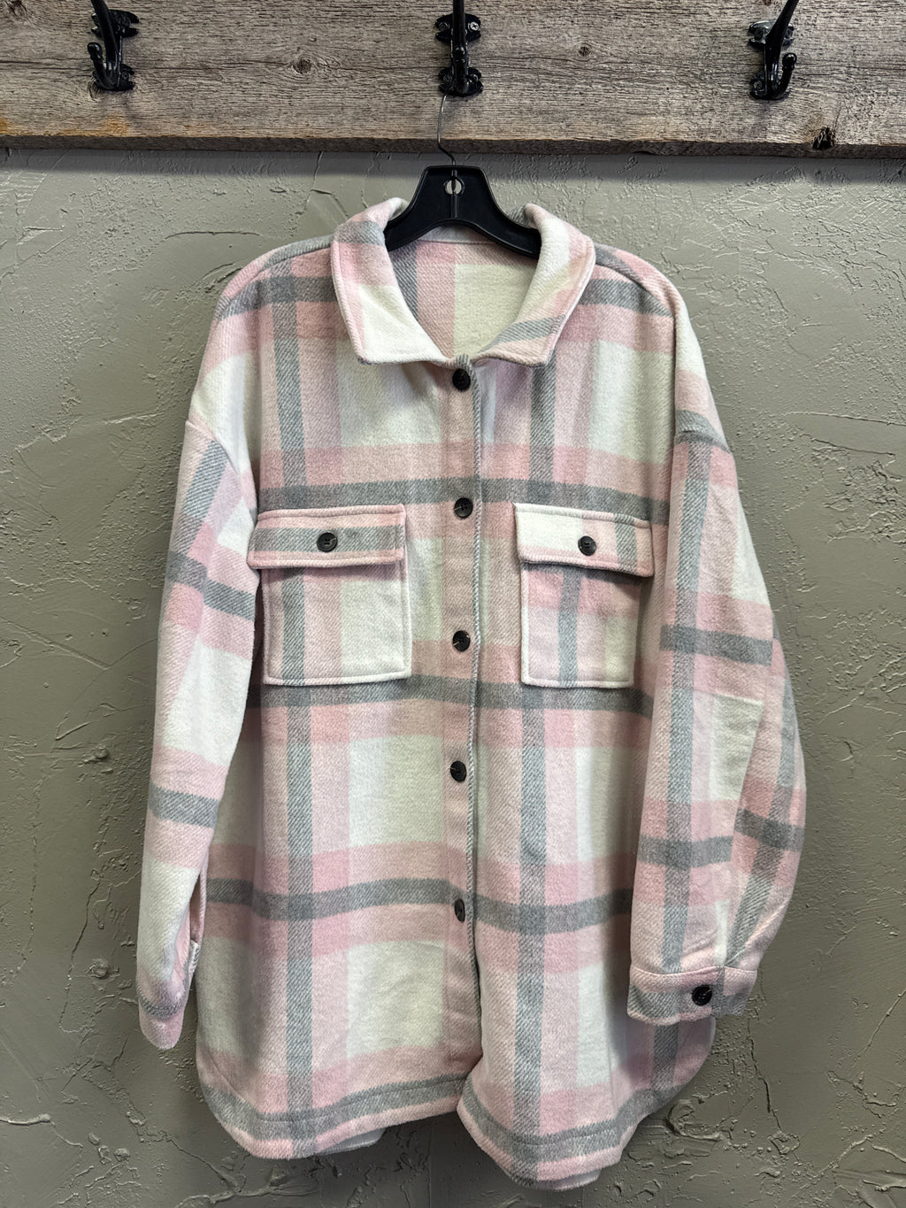 PINK & GREY PLAID SHACKET