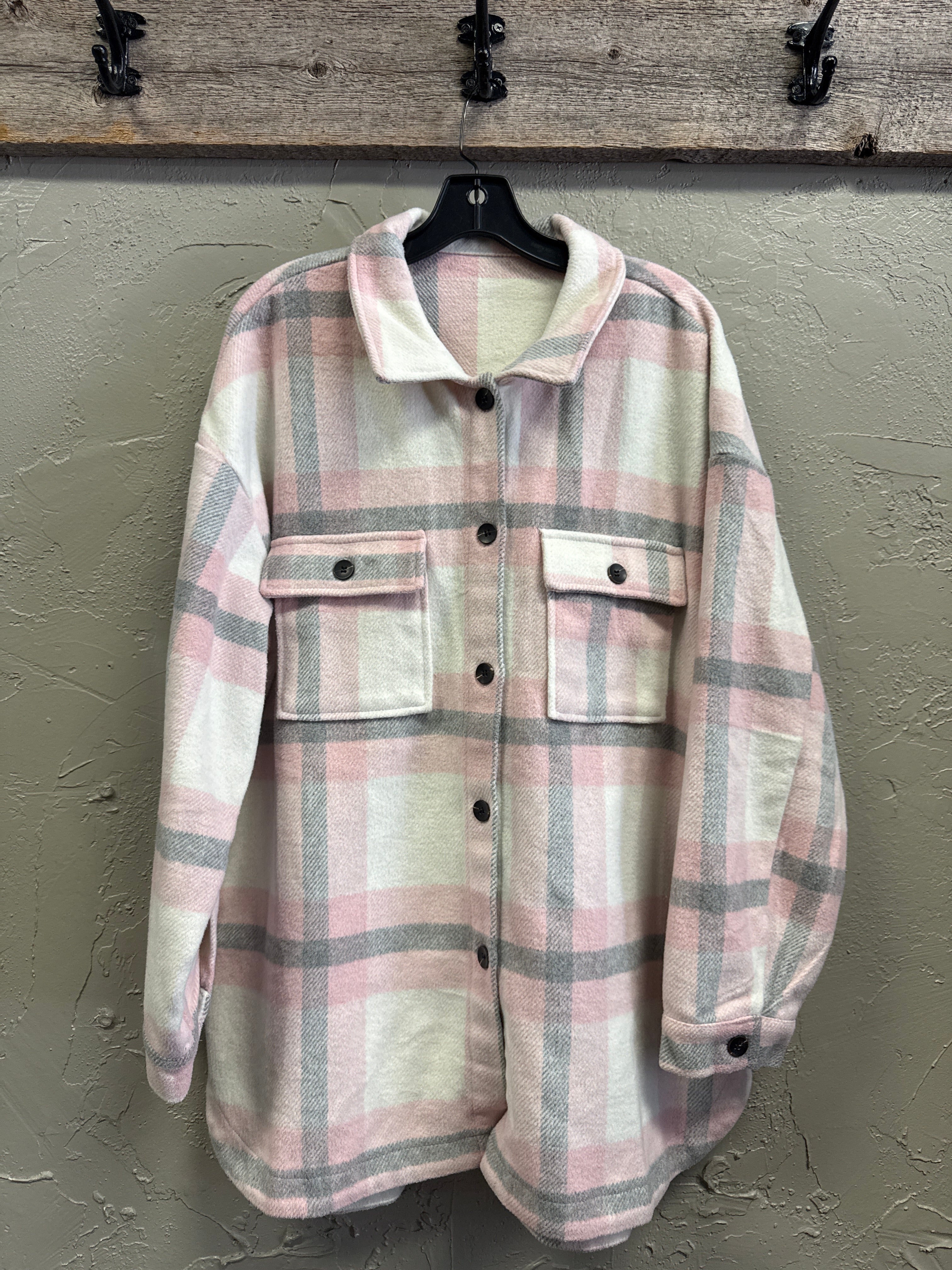 PINK & GREY PLAID SHACKET