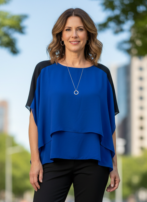 CHICOS LAYERED CAPE BLOUSE