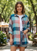 MULTICOLOR PLAID HIGH-LOW TUNIC