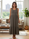 Indigo Thread Tiered Midi Dress