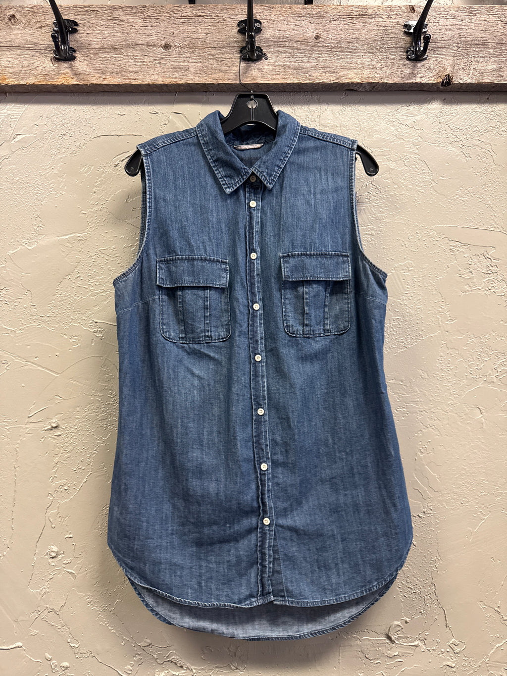 Sleeveless Chambray Button-Down