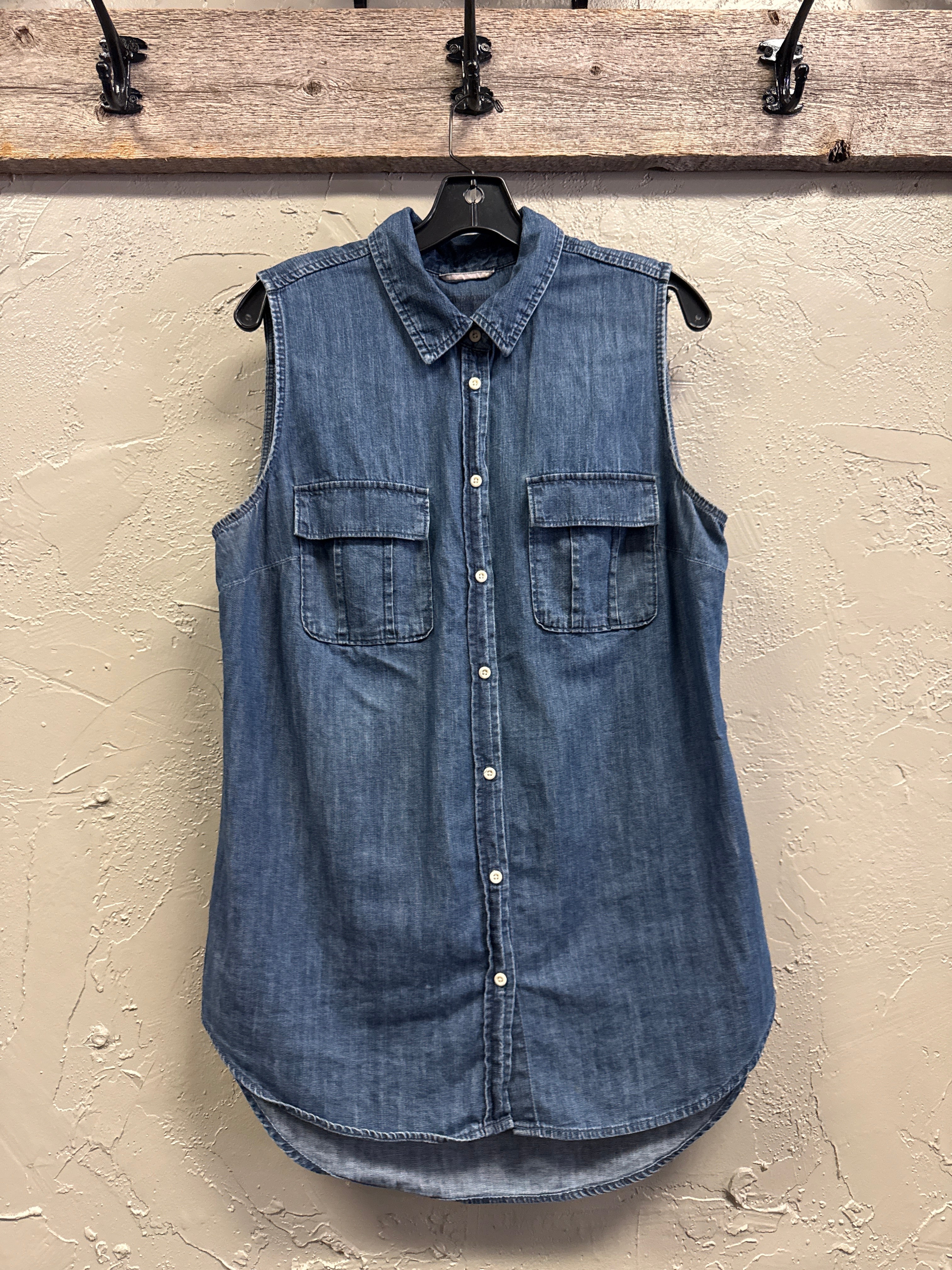Sleeveless Chambray Button-Down