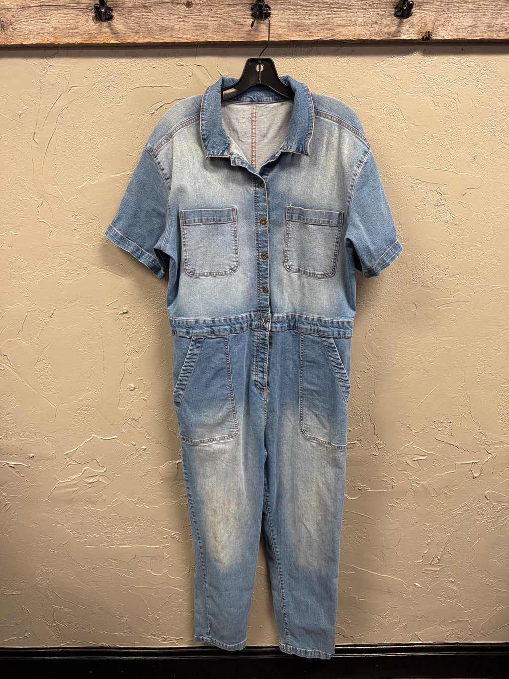 Denim Short-Sleeve Jumpsuit