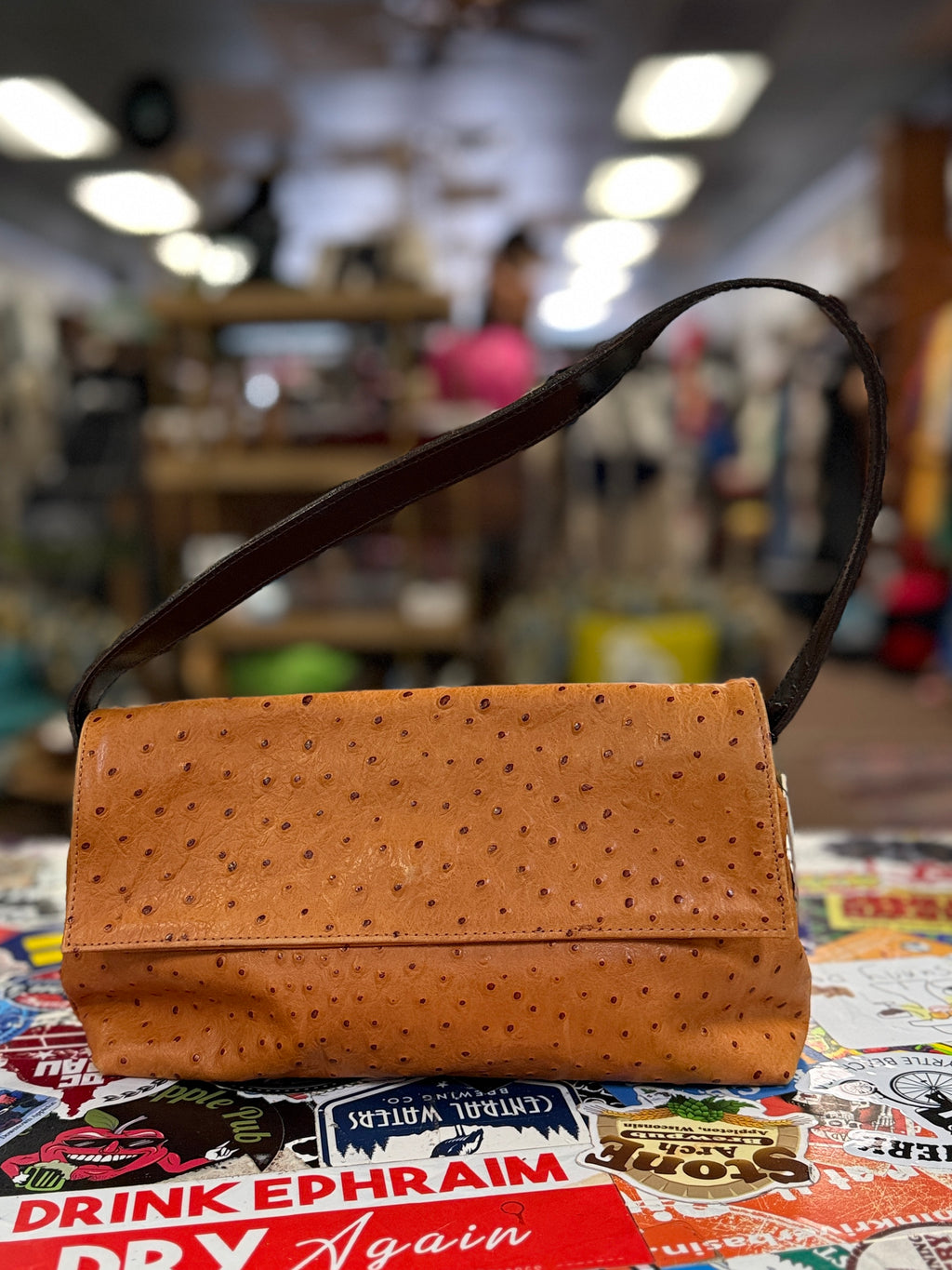 Vtg Maxx NY Ostrich-Embossed Shoulder Bag