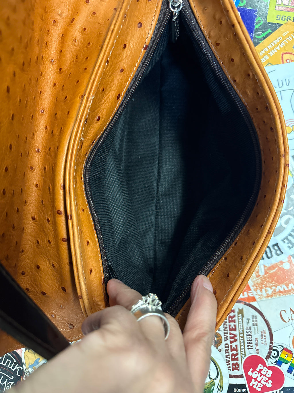 Vtg Maxx NY Ostrich-Embossed Shoulder Bag
