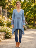 NWOT Indigo Thread Embroidered Gauze Tunic