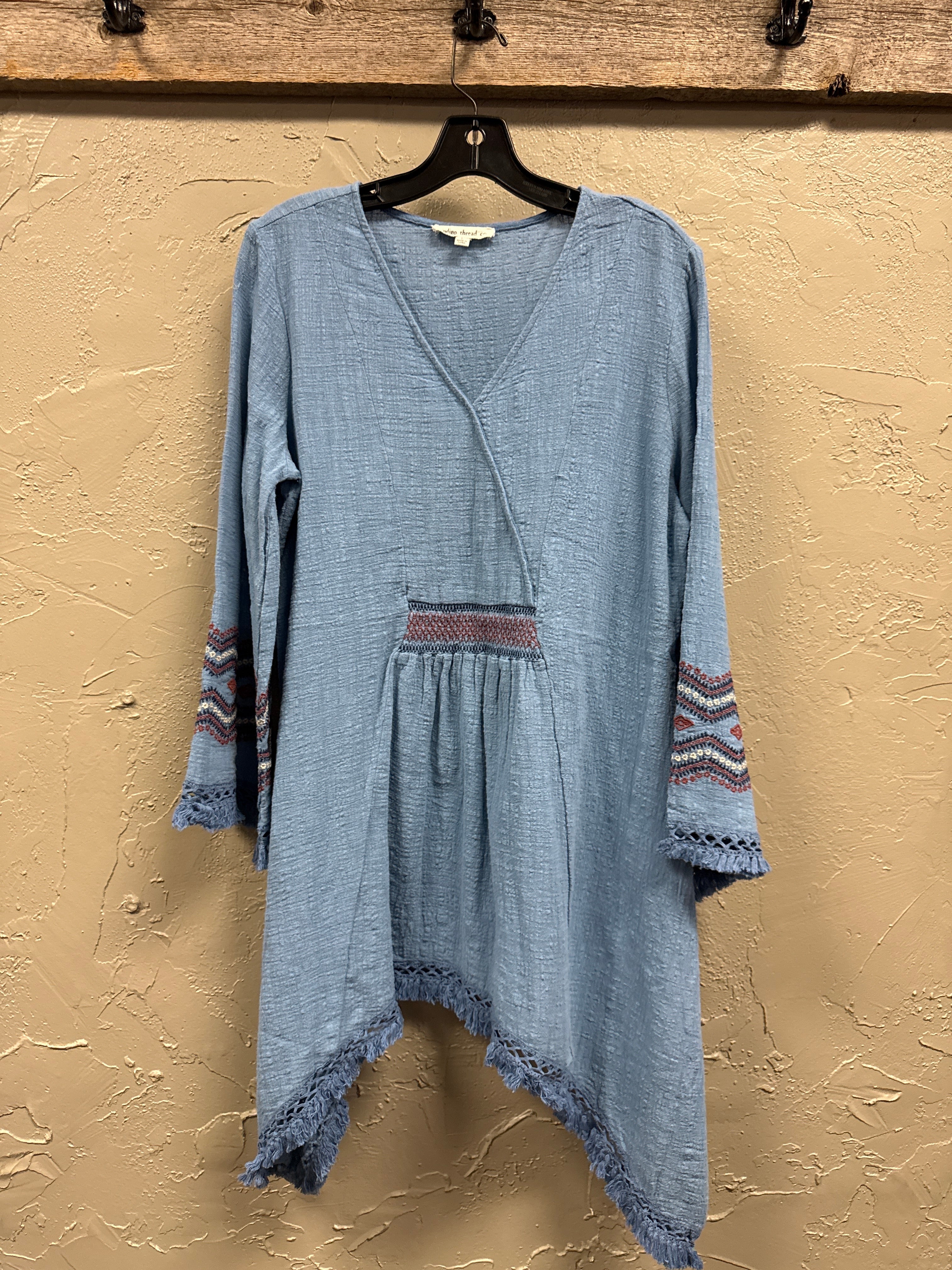 NWOT Indigo Thread Embroidered Gauze Tunic