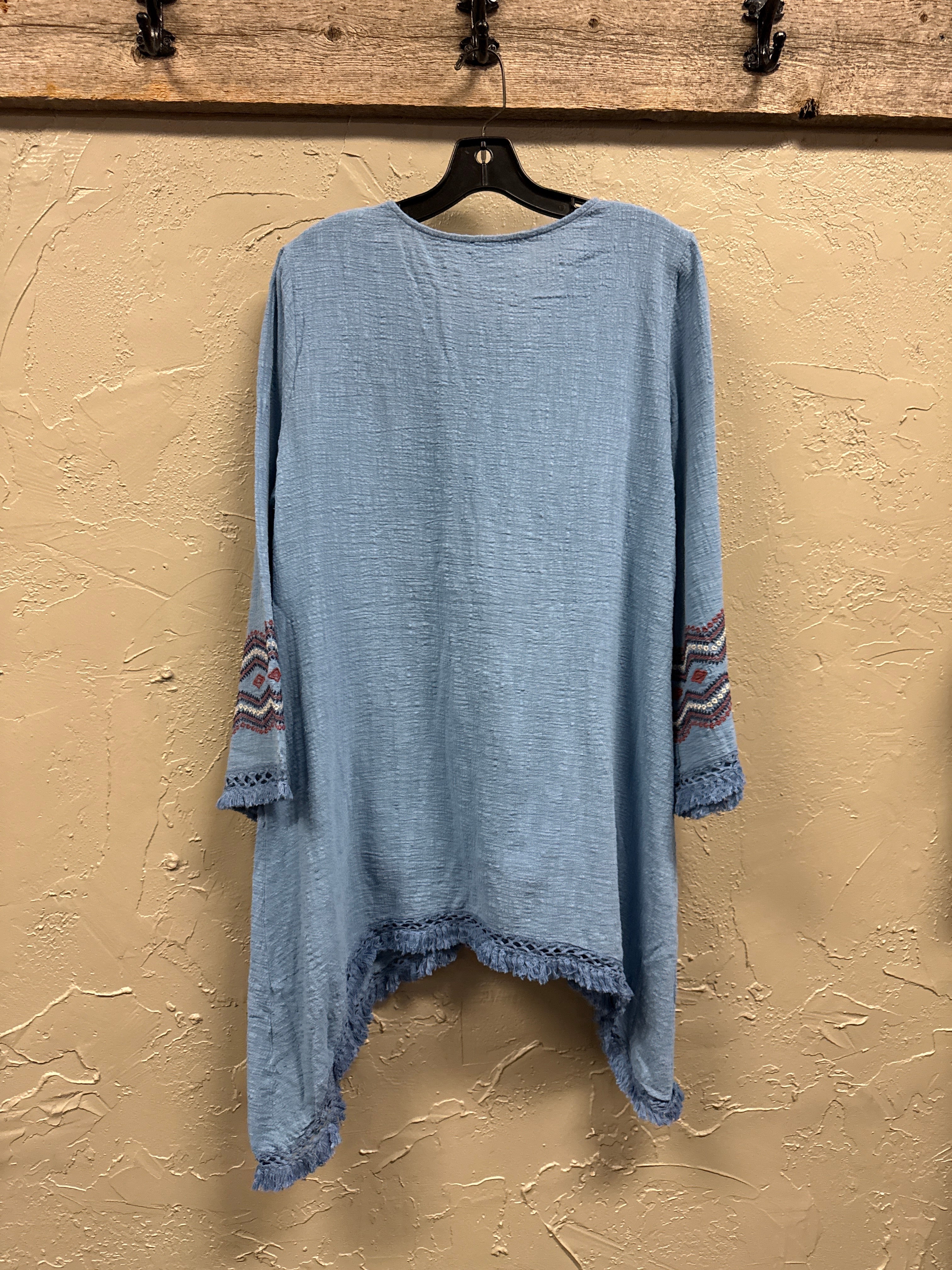 NWOT Indigo Thread Embroidered Gauze Tunic